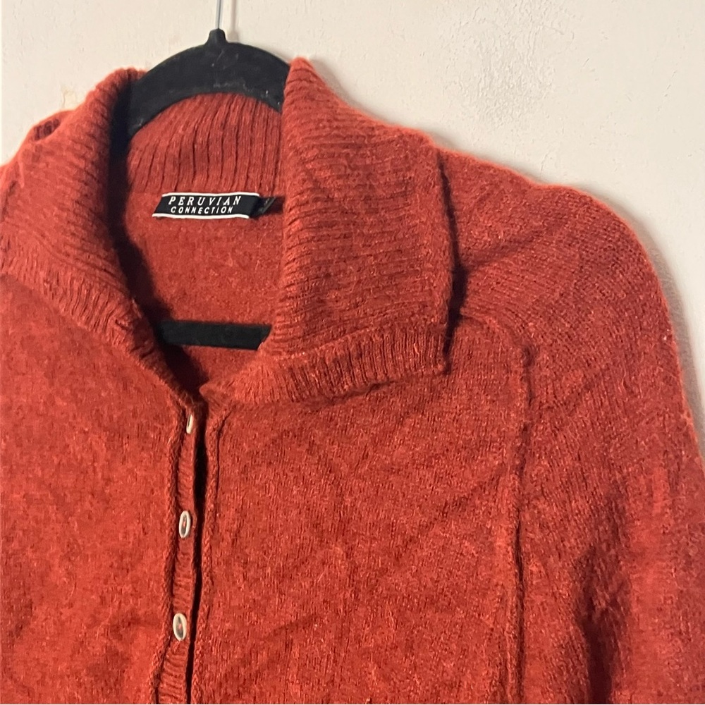 Peruvian Connection Brimfield henley sweater‎ royal alpaca pullover Orange Small - Picture 4 of 9